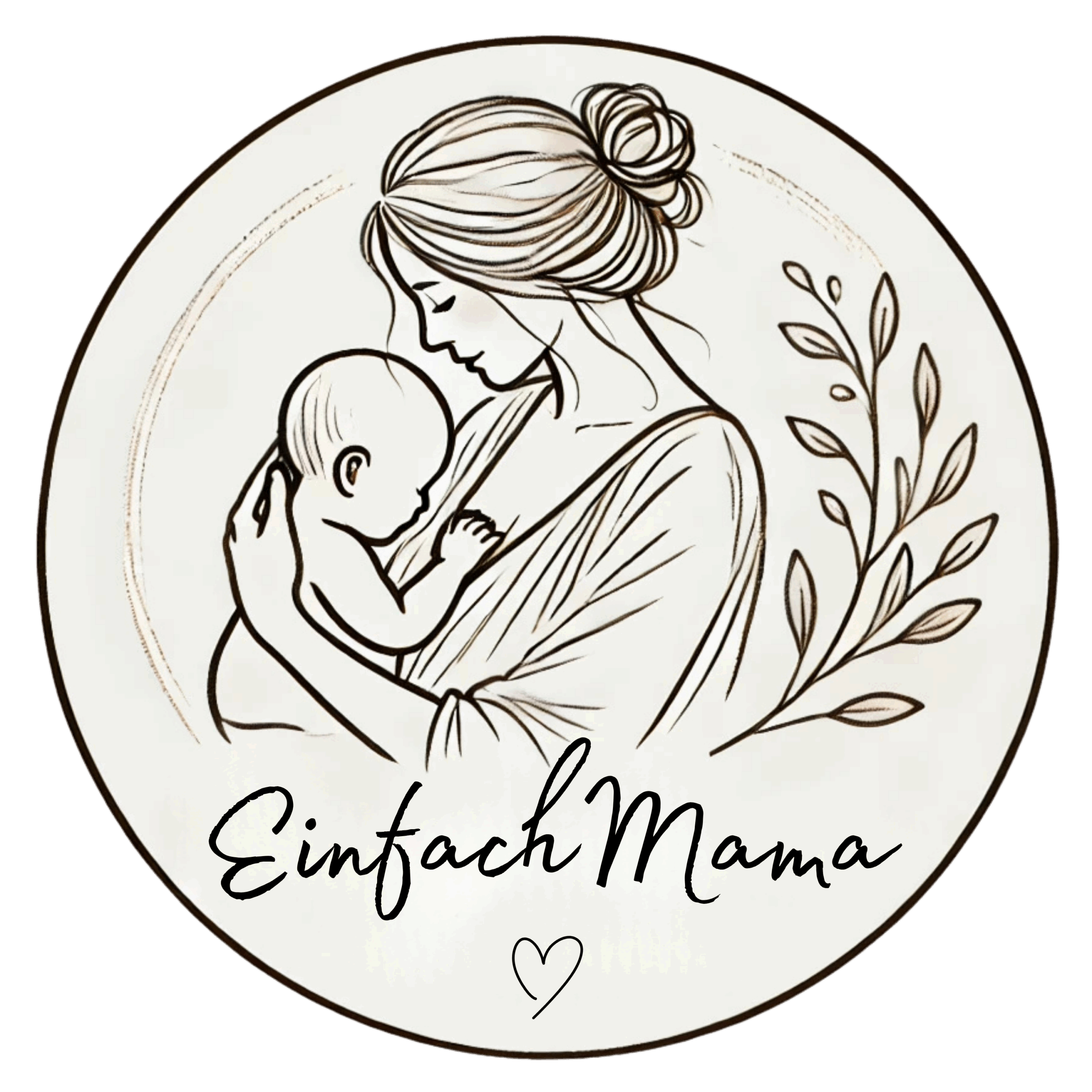 EinfachMama Logo mit zarter Mutter-Kind-Illustration und kleinem Herz – Symbol für Nähe, Vertrauen und ganzheitliches Schlafcoaching